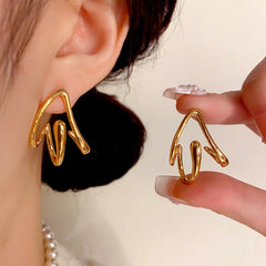 14K Gold Plated Three-Dimensional Triangle Earrings - elegant gold geometric earrings