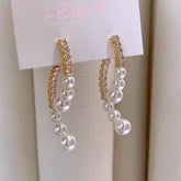 14K Gold Plated Zircon Arc-Shaped Pearl Earrings - elegant gold pearl earrings