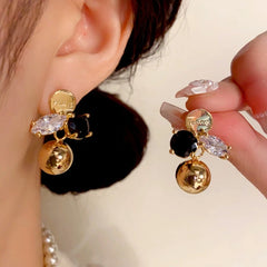 14K Gold Plated Zircon Ball Earrings - elegant gold drop earrings