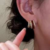 14K Gold Plated Zircon Drip Glaze Multi-Layer C-Shaped Earrings - elegant gold hoop earrings