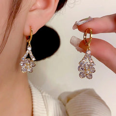 14K Gold Plated Zircon Flower Earrings - elegant gold flower earrings