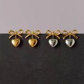 18K Gold-Plated Bow Heart Earrings - elegant Bow Heart Earrings