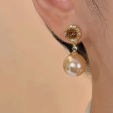18K Gold-Plated Brown Diamond Pearl Earrings - elegant Pearl Earrings