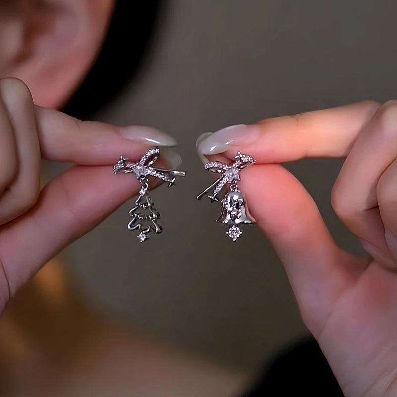 18K Gold-Plated Christmas Tree And Bell Asymmetrical Earrings - elegant Asymmetrical Earrings