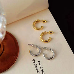 18K Gold-Plated Diamond-Studded C-Shaped Earrings - elegant C-Shaped Earrings