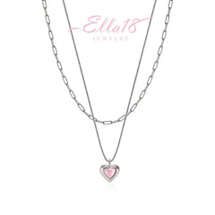 18K Gold-Plated Double-Layer Pendant Pink Heart Necklace worn to showcase its length and pendant detail