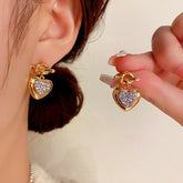 18K Gold-Plated Elegant Knotted Diamond Heart Earrings - elegant Heart Earrings
