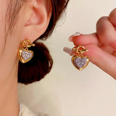 18K Gold-Plated Elegant Knotted Diamond Heart Earrings - elegant Heart Earrings