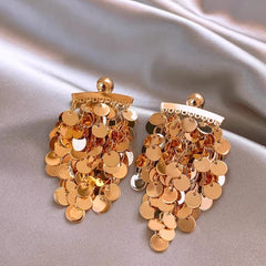 Close-up detail of the sparkling zircons and plating on the Elegant Tassel Earrings