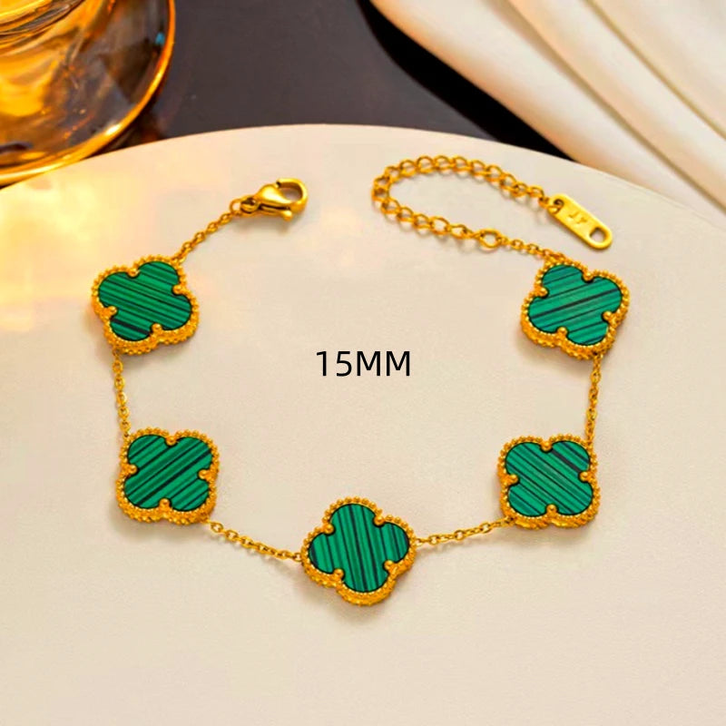 Close-up of the clasp and charm details on the Five-Flower Bracelet