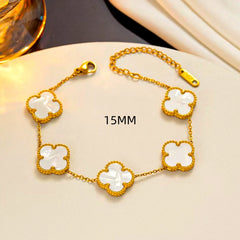 Full view of the elegant 18K Gold-Plated Exquisite Lucky Four-Leaf Clover 15mm Five-Flower Bracelets