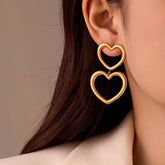 18K Gold-Plated Hollow Double-Heart Earrings - elegant Double-Heart Earrings