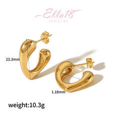 Angled view of the 18K Gold-Plated Hollow Heart-Design Earrings