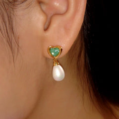 Close-up detail of the sparkling zircons and plating on the Pearl Earrings