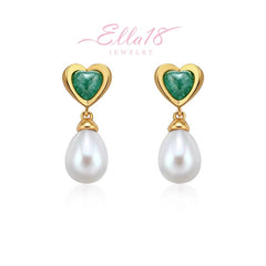 18K Gold-Plated Ice Crystal Heart Pearl Earrings - elegant Pearl Earrings