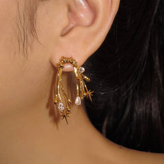 Angled view of the 18K Gold-Plated Irregular Zircon Starlight Earrings