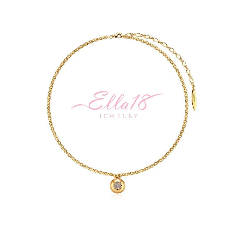 18K Gold-Plated Round Smooth Zircon Necklace - beautiful Zircon Necklace