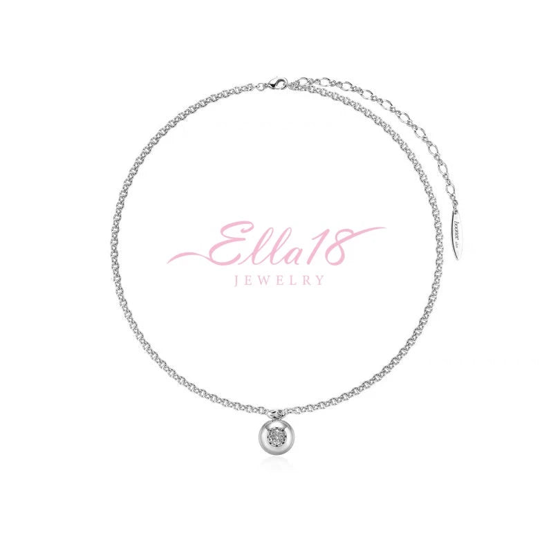 18K Gold-Plated Round Smooth Zircon Necklace worn to showcase its length and pendant detail