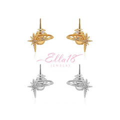 Gold and silver star planet stud earrings, Ella18 Jewelry