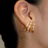 Gold 4-layer crystal ear cuff worn on ear, faux 4-piercing ear climber jewelry