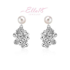 Ella18 Jewelry silver pearl beaded crystal cluster drop earrings (pair)