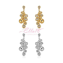 Gold and silver bubble crystal drop earrings set, Ella18 Jewelry