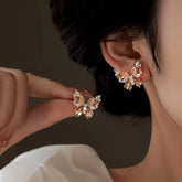 18K Gold-Plated Zircon Cat's Eye Stone Butterfly Earrings - elegant Butterfly Earrings