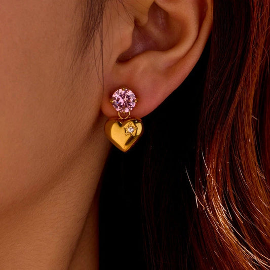 18K Gold-Plated Zircon Heart Earrings - elegant Heart Earrings