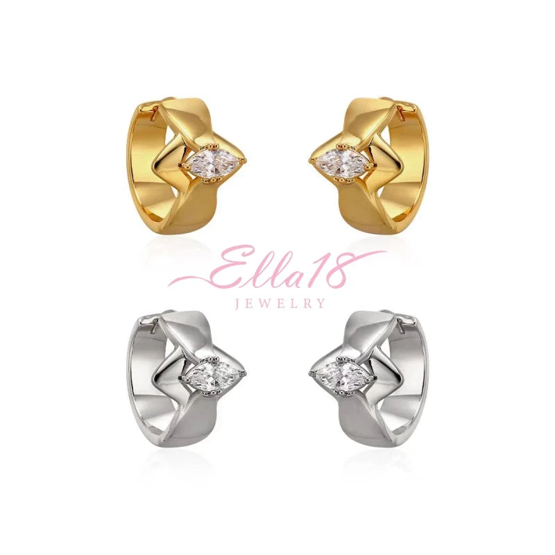 Close-up detail of the sparkling zircons and plating on the Zircon Hoop Earrings