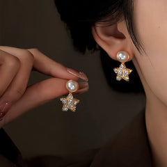 18K Gold-Plated Zircon Star Pearl Earrings - elegant Star Pearl Earrings