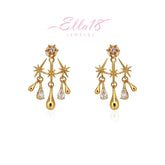 Ella18 Jewelry gold starburst teardrop CZ dangle earrings