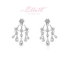 Ella18 Jewelry silver starburst teardrop CZ dangle earrings