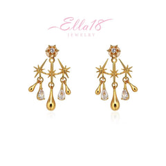 Ella18 Jewelry gold starburst teardrop CZ dangle earrings
