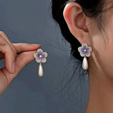 18K Gold-plated Purple Flower Pearl Earrings - elegant Pearl Earrings