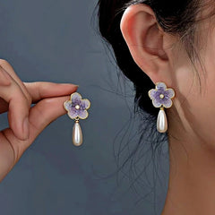18K Gold-plated Purple Flower Pearl Earrings - elegant Pearl Earrings