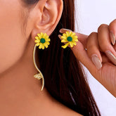 24K Gold-plated Asymmetrical Daisy Flower Earrings - elegant Daisy Flower Earrings