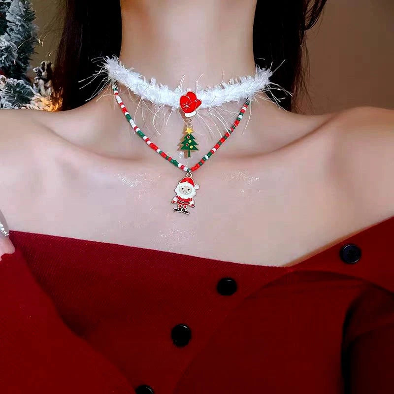 Christmas Series Christmas Tree Santa Claus And Gift Choker - beautiful Christmas Choker
