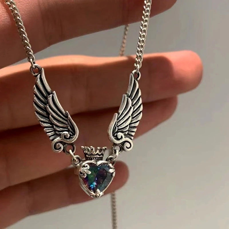 Close-up of the pendant and clasp on the Angel Wing Necklace