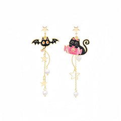Close-up detail of the sparkling zircons and plating on the Halloween Bat Earrings
