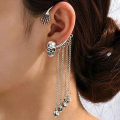 Close-up detail of the sparkling zircons and plating on the Skull Ear Cuffs
