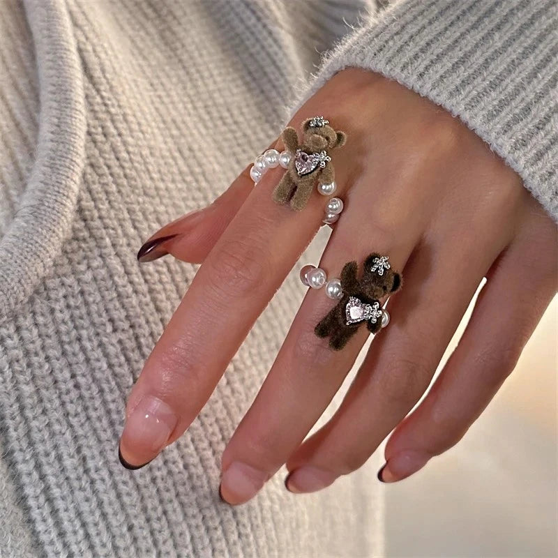 Plush Bear Beaded Rings - stunning Bear Beaded Rings