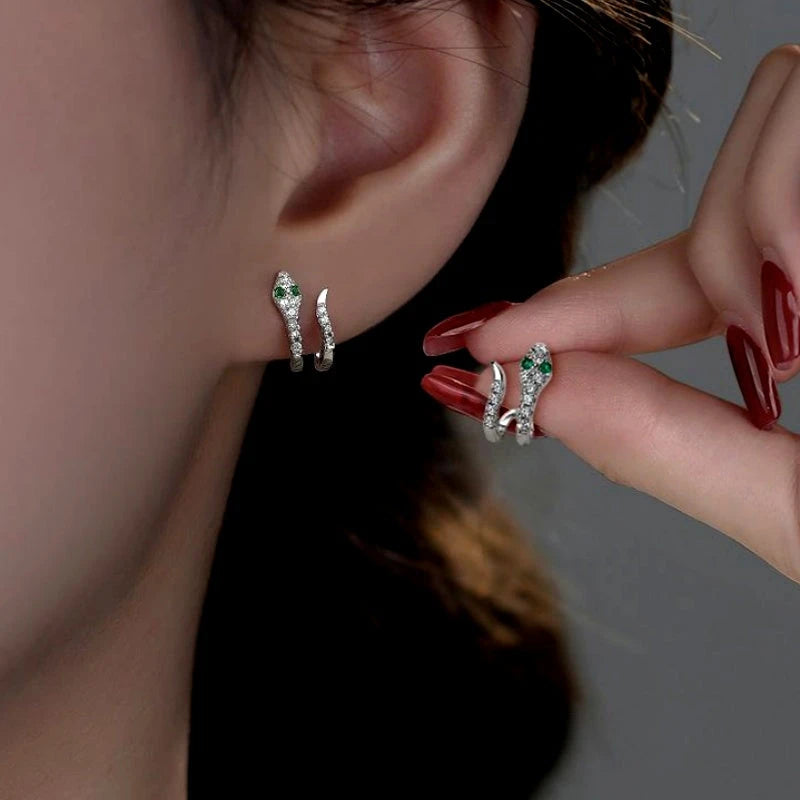 Sterling Silver Double-Layer Zircon Diamond Snake Design Stud Earrings - elegant Butterfly Bracelet