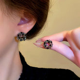 Silver Post Black Diamond Hoop Earrings - elegant Black Diamond Hoops