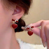 Silver Post Bow Heart Earrings - elegant Bow Heart Earrings