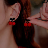 Silver Post Christmas Cherry Earrings - elegant Christmas Cherry Earrings