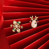 Silver Post Christmas Crystal Elk Snowflake Earrings - elegant Elk Snowflake Earrings