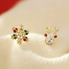 Angled view of the Silver Post Christmas Crystal Elk Snowflake Earrings