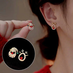 Close-up detail of the sparkling zircons and plating on the Santa Elk Earrings