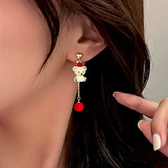 Silver Post Christmas Pearl Bear Earrings - elegant Pearl Bear Earrings