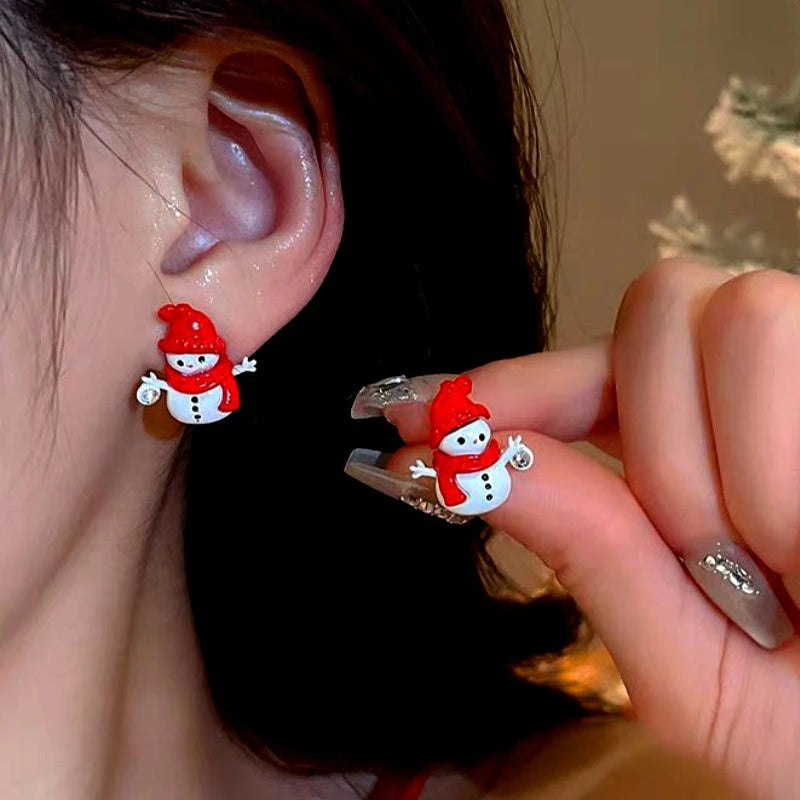 Silver Post Christmas Scarf Snowman Stud Earrings - elegant Snowman Stud Earrings